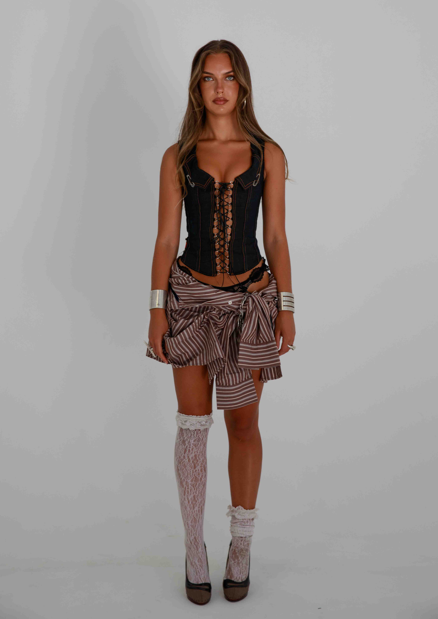 The Amy Lace-up Corset - Ink Caramel